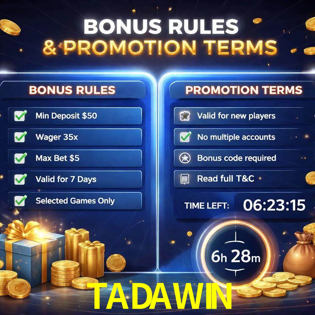 Reglas de promoción TADAWIN y condiciones de bonos explicadas visualmente